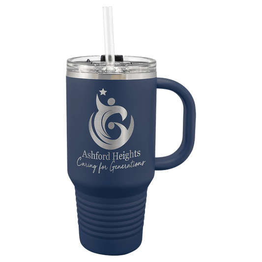 Polar Camel 32 oz. Navy Blue Travel Mug with Snap Lid and Straw