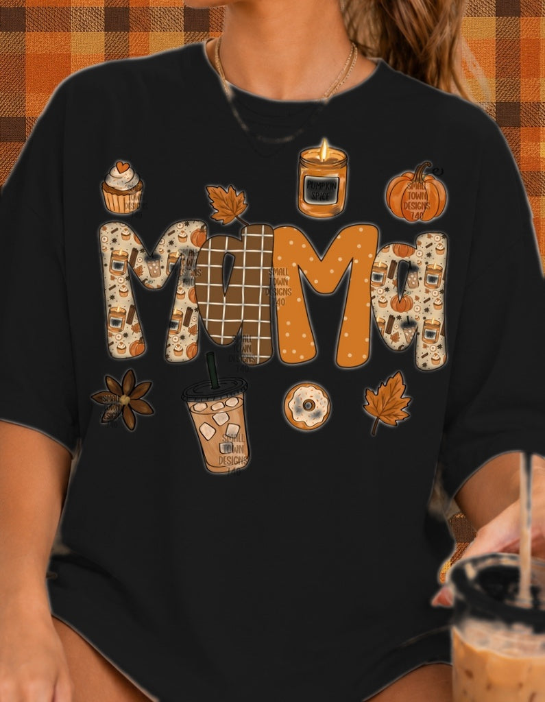Fall Mama Coffee and Donuts DTF T-Shirt in black