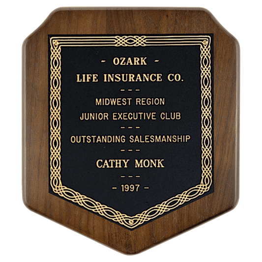 7" x 8" Jewelers Black Laserable Gold Border Plate on an American Walnut Plaque- Sheffield Series