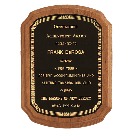 5" x 7" Coventry Series American Walnut Plaque with Gold Border Laserable Black Brass Plate