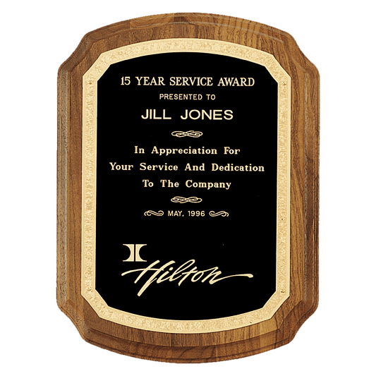 7" x 8" American Walnut Plaque with Gold Florentine Border Design LaserFX Plate