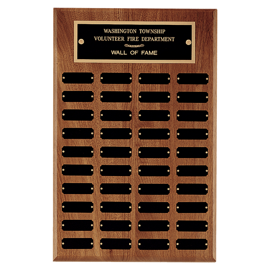 13" x 20"/Plates 7/8" x 2 1/2" American Walnut 40 Plate Perpetual Plaque with Black Brass Plates