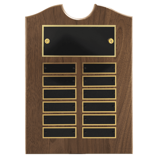 9" x 12" American Walnut Roster Plaque w/ 12 Plates