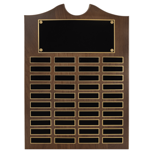 14" x 20" American Walnut Roster Plaque w/ 40 Plates