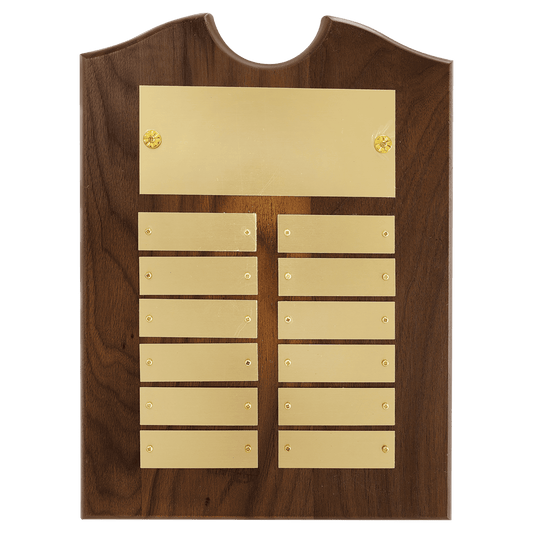 9" x 12"/Plates 7/8" x 2 3/4" American Walnut 12 Plate Perpetual Plaque with Brushed Brass Plates