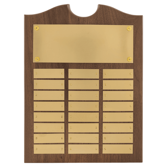 11" x 15"/Plates 7/8" x 2 3/4" American Walnut 24 Plate Perpetual Plaque with Brushed Brass Plates