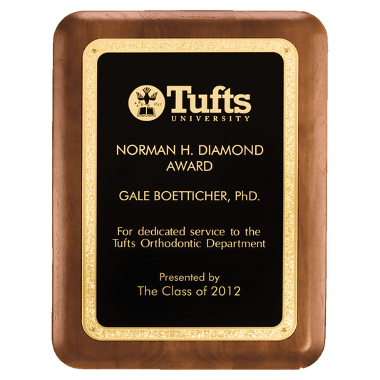 9" x 12" American Walnut Plaque with Textured Black LaserFX plate with Gold Florentine Border
