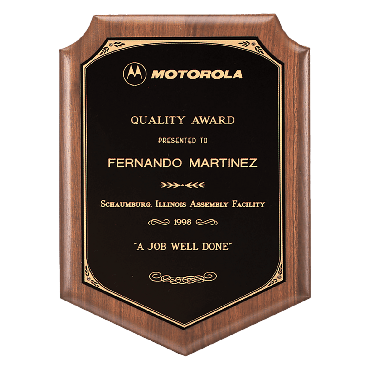 Walnut Plaque with Gold Border Laserable Black Brass 8" x 10 1/2" American Plate