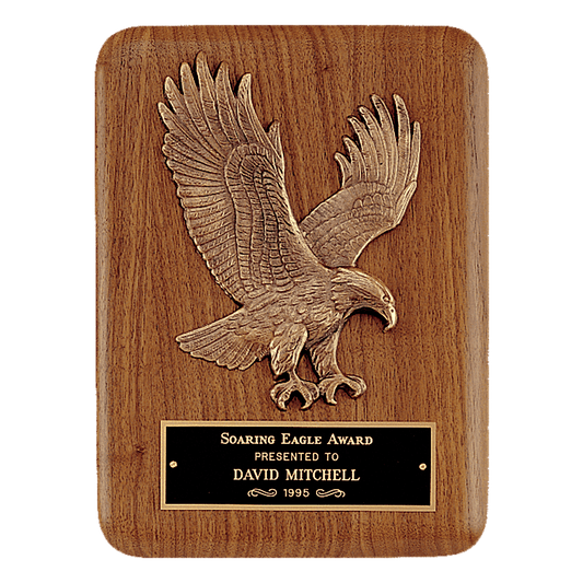 9" x 12" Solid American Walnut Plaque with Finely Detailed Eagle Relief Casting and Black Laserable Brass Plate