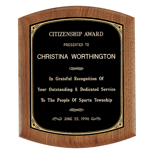 9 1/2" x 11 1/2" Coventry Series American Walnut Plaque with Gold Border Black Laserable Brass Plate