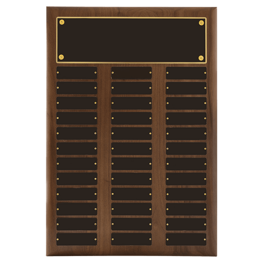14" x 20"/Plates 1" x 3 1/4" American Walnut 36 Plate Perpetual Plaque with Black Brass Plates