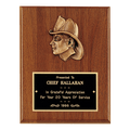 Walnut Plaque with Firefighter Relief and Black Brass 7" x 9" American Plate