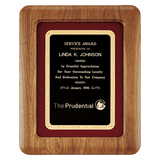 Walnut Airflyte Frame w/Maroon Velour & Black 12" x 15" American Florentine LaserFX Plate