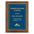 10 1/2" x 13" American Walnut Step Edge Plaque with a Gold Border Sapphire Marble LaserFX Plate