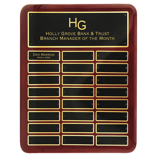 12" x 15" Rosewood Piano Finish 24 Plate Perpetual Plaque with Laserable Black Brass Plates