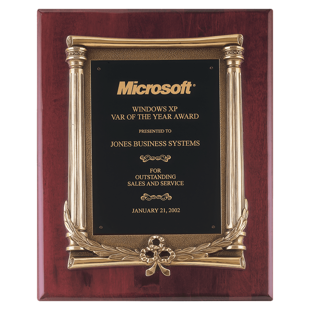 Rosewood Piano Finish Plaque, Antique Bronze Frame Casting, Black Brass 10 1/2" x 13" Plate