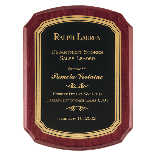 11" x 15" Airflyte Rosewood Piano Finish Plaque with Black/Gold Florentine Border LaserFX plate