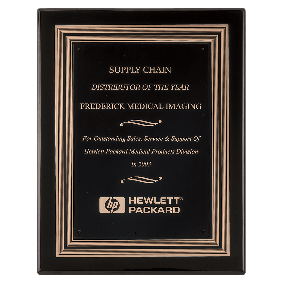 Black Piano Finish Plaque w/Black/Gold Embossed Back Plate & Black Brass 11" x 14" Plate