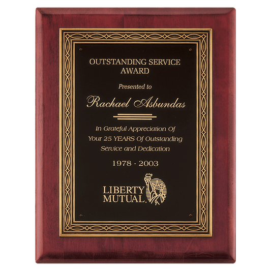 Rosewood Piano Finish Plaque w/Antique Bronze Cast Frame and Black Brass 11" x 14" Plate