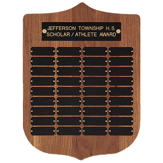 12" x 16"/Plates 7/8" x 2 1/2" American Walnut 36 Plate Perpetual Plaque with Black Brass Plates