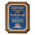 Walnut Piano Finish Plaque with Gold 2 9" x 12" Airflyte Premium Florentine Border Sapphire Marble LaserFX Plate