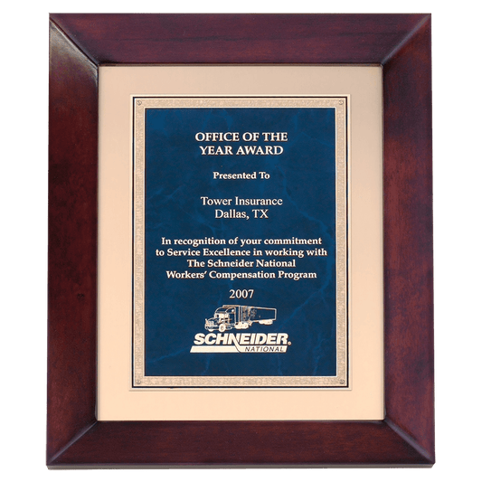 12" x 15" Airflyte Cherry Finish with Gold Metal Background and Sapphire Marble and Gold Florentine Border LaserFX Plate