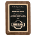 Walnut Piano Finish Plaque with Gold Florentine Border Textured Black 2 7" x 9" Airflyte Premium LaserFX Plate