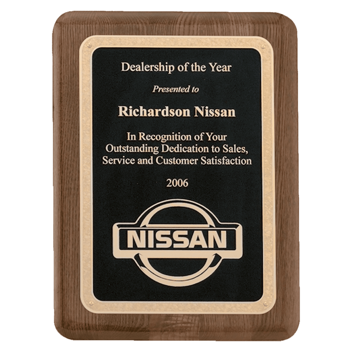 Walnut Piano Finish Plaque with Textured Black/Gold 8" x 10 1/2" Airflyte Florentine Border LaserFX Plate