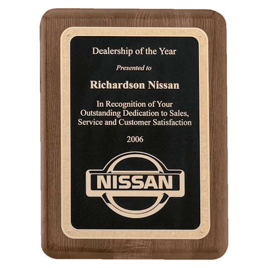 9" x 12" Airflyte Premium Walnut Piano Finish Plaque with Gold Florentine Border Textured LaserFX Plate