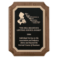Walnut Piano Finish Plaque with Gold Florentine Border Textured Black 7" x 9" Airflyte Premium LaserFX Plate