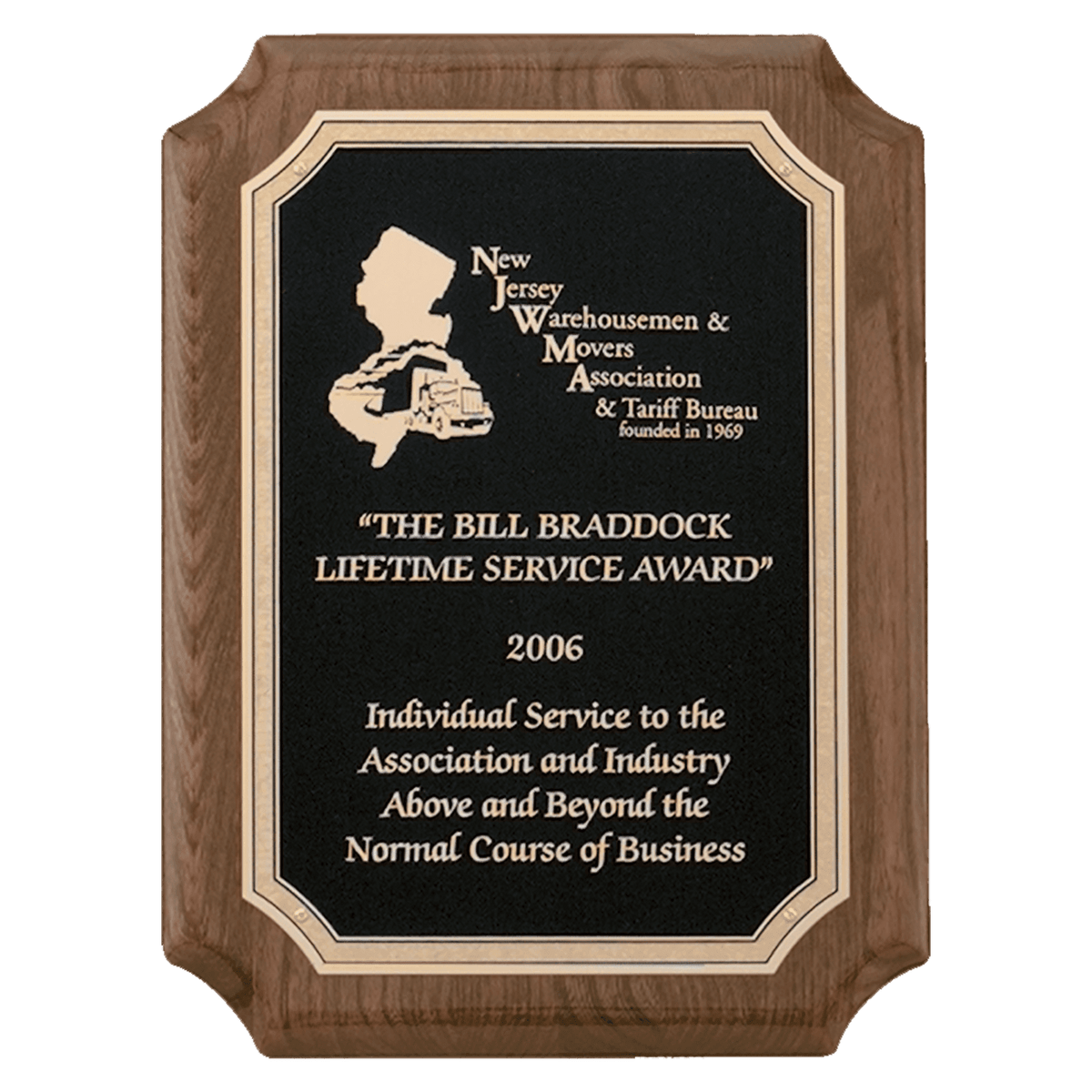 Walnut Piano Finish Plaque with Gold Florentine Border Textured Black 7" x 9" Airflyte Premium LaserFX Plate
