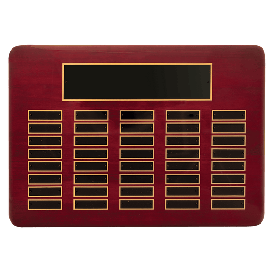 11" x 21"/Plates 7/8" x 2 3/4" Rosewood Piano Finish 40 Plate Perpetual Plaque with Black Brass Plates