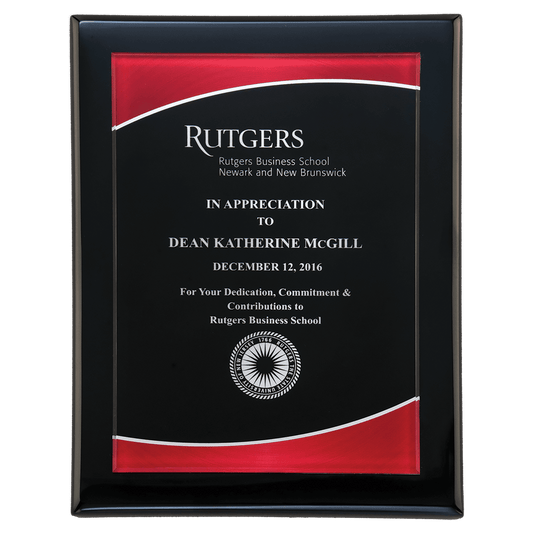 8" x 10" Airflyte Black Piano Finish Plaque with Red Border Acrylic Plate
