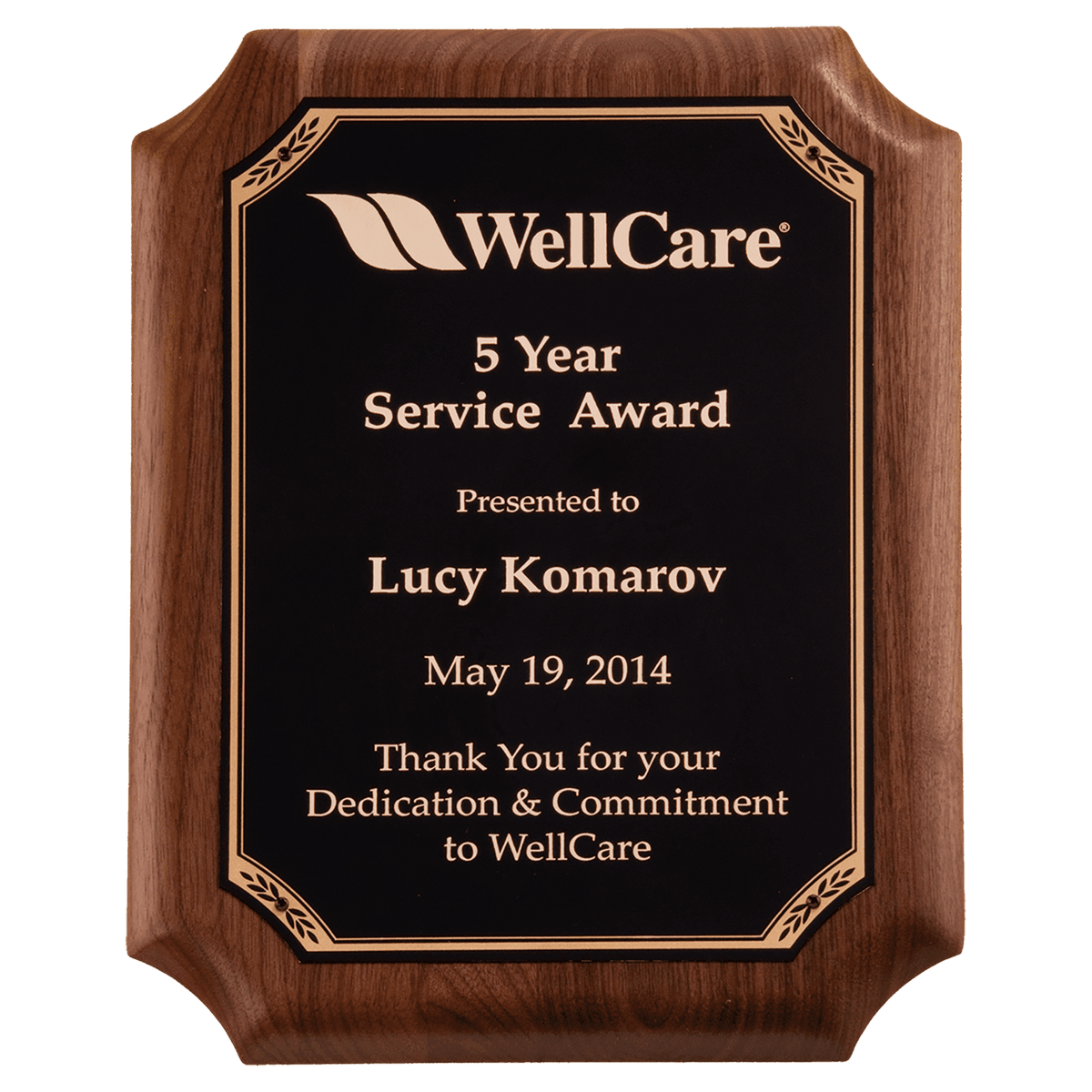 Walnut Plaque with Gold Border Black 8" x 10 1/2" American LaserFX Plate