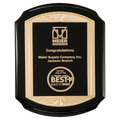 11" x 15" Black High Gloss Plaque with Metal Gold Sunburst Frame Casting and Black LaserFX Plate