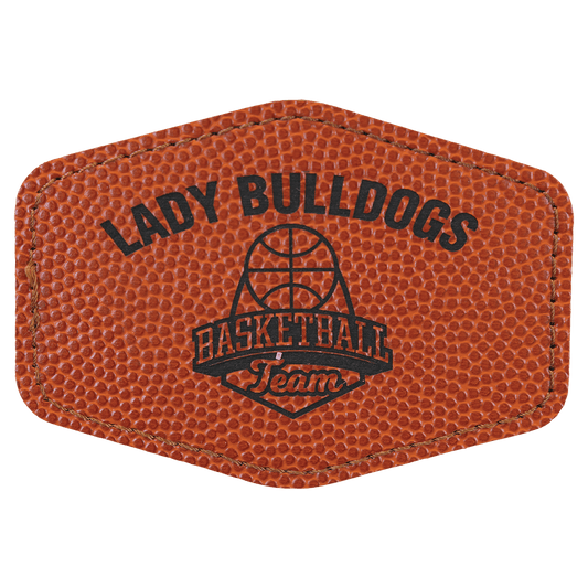 Basketball 3 1/2" x 2 1/2" Hex Laserable Leatherette Patch with Adhesive