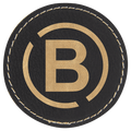 Black/Gold 2 1/2" Round Laserable Leatherette Patch with Adhesive