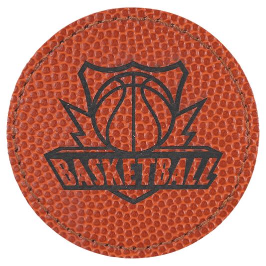 Basketball 2 1/2" Round Laserable Leatherette Patch with Adhesive