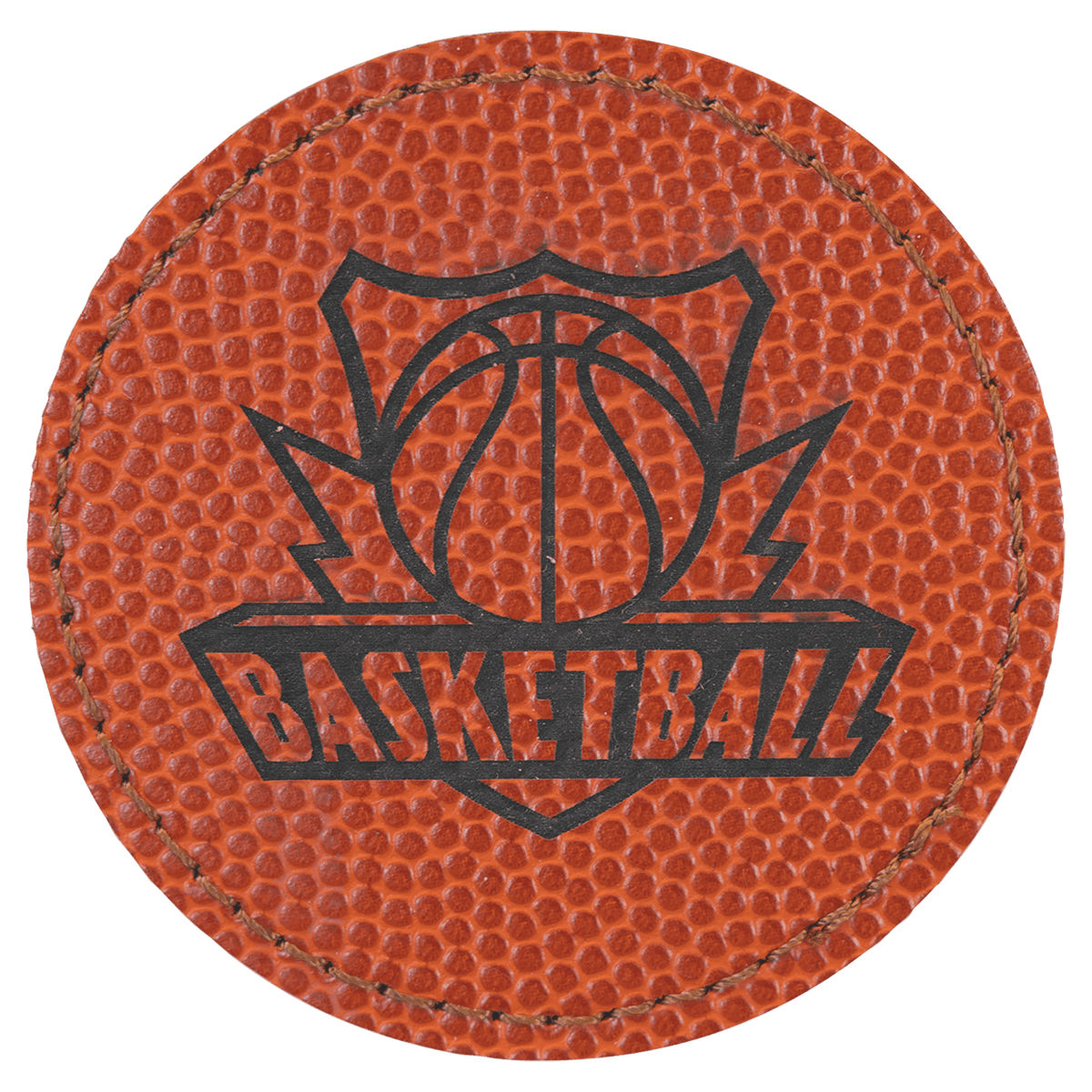 Basketball 2 1/2" Round Laserable Leatherette Patch with Adhesive