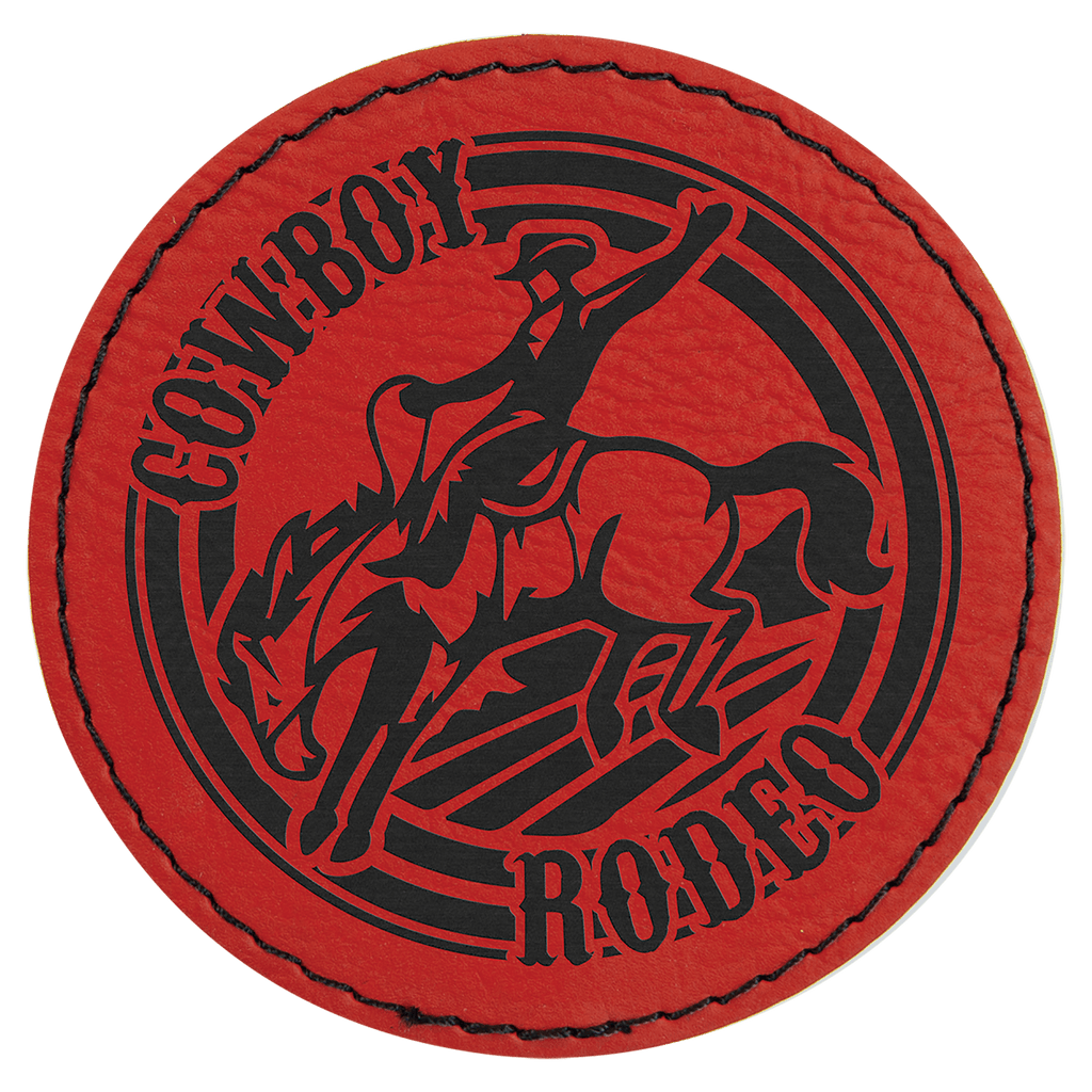 Red 3" Round Laserable Leatherette Patch with Adhesive