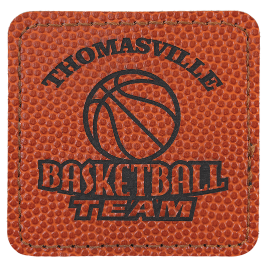 Basketball 2 1/2" x 2 1/2" Square Laserable Leatherette Patch with Adhesive