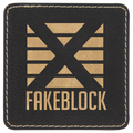 Black/Gold 3" x 3" Square Laserable Leatherette Patch with Adhesive