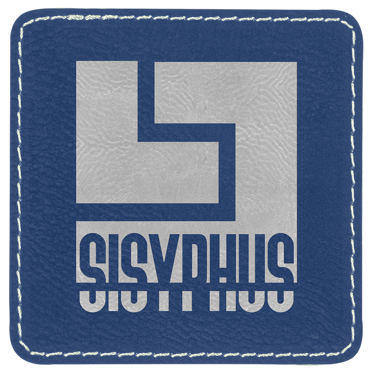 Blue/Silver 3" x 3" Square Laserable Leatherette Patch with Adhesive