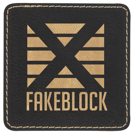 3" x 3" Square Black/Gold Laserable Leatherette Patch with Kota Pro Adhesive