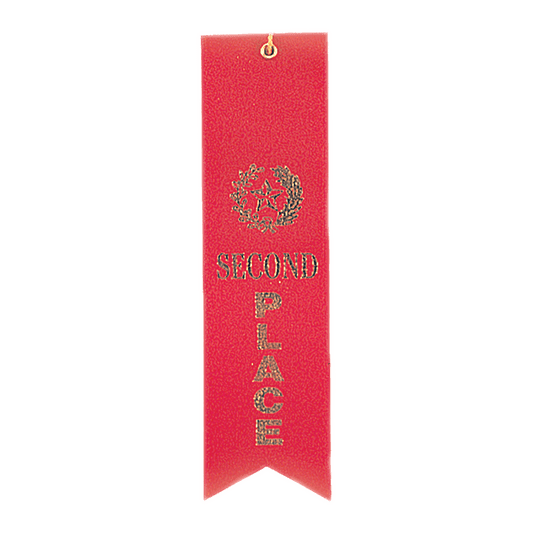 Red 2nd Place Carded Ribbon with String