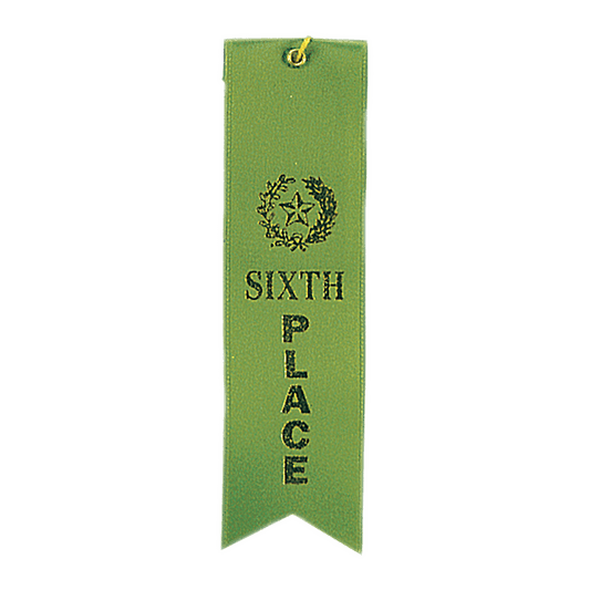 Green 6th Place Carded Ribbon with String