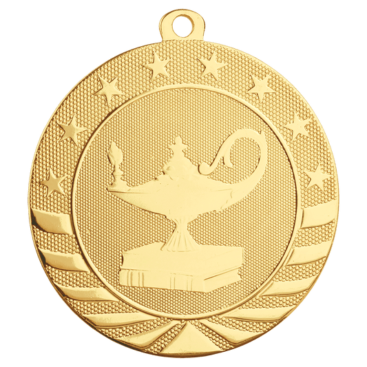 Bright Gold 2 3/4" Lamp of Knowledge Starbrite Medal