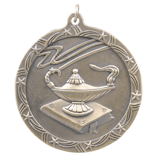 Antique Gold 2 1/2" Lamp of Knowledge Shooting Star Medal