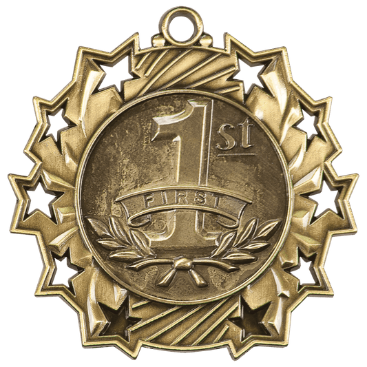 2 1/4" Antique Gold 1st Place Ten Star Medal
