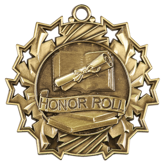 Antique Gold 2 1/4" Honor Roll Ten Star Medal